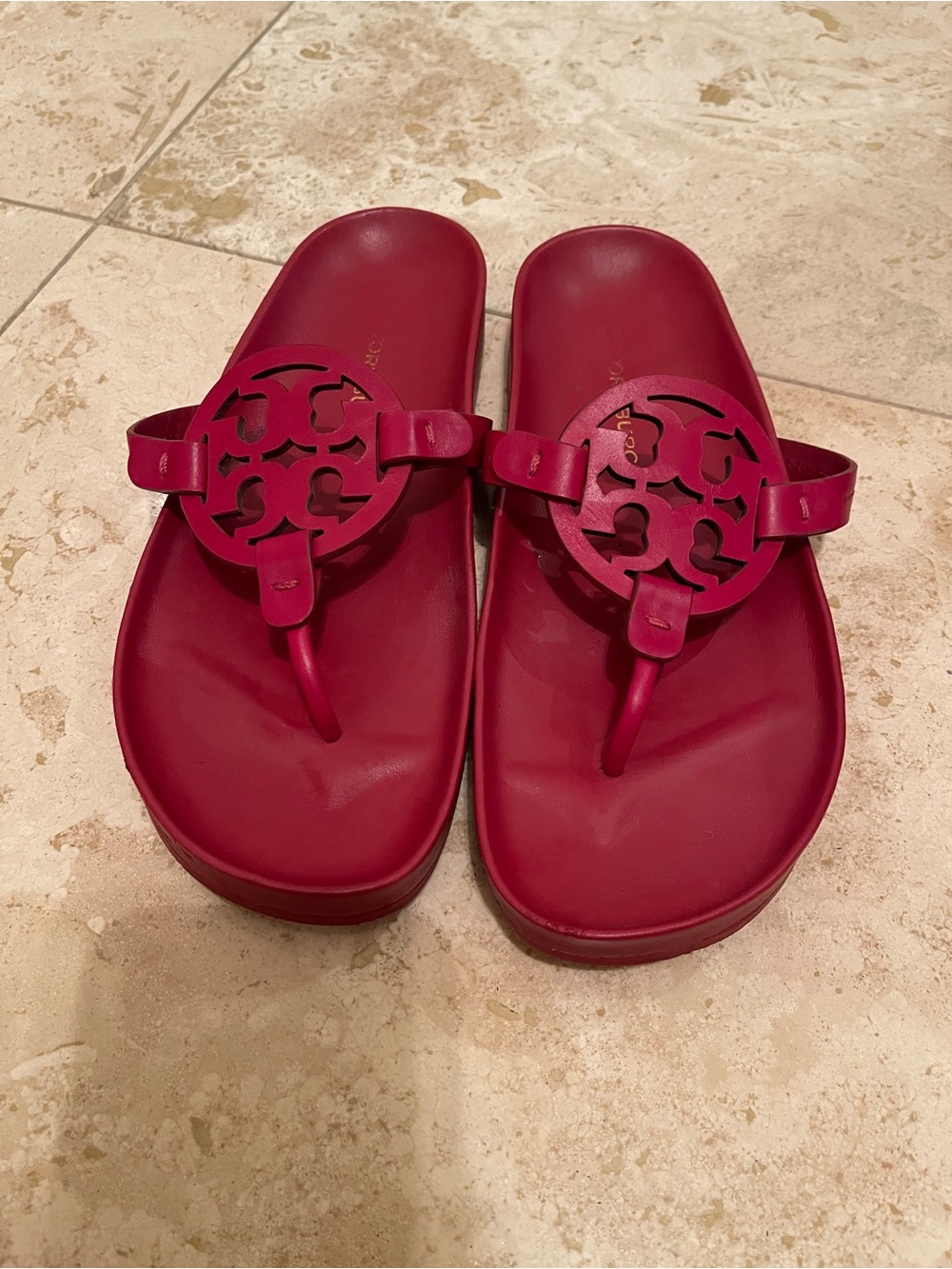 Tory Burch Maroon Logo Thong Sandals